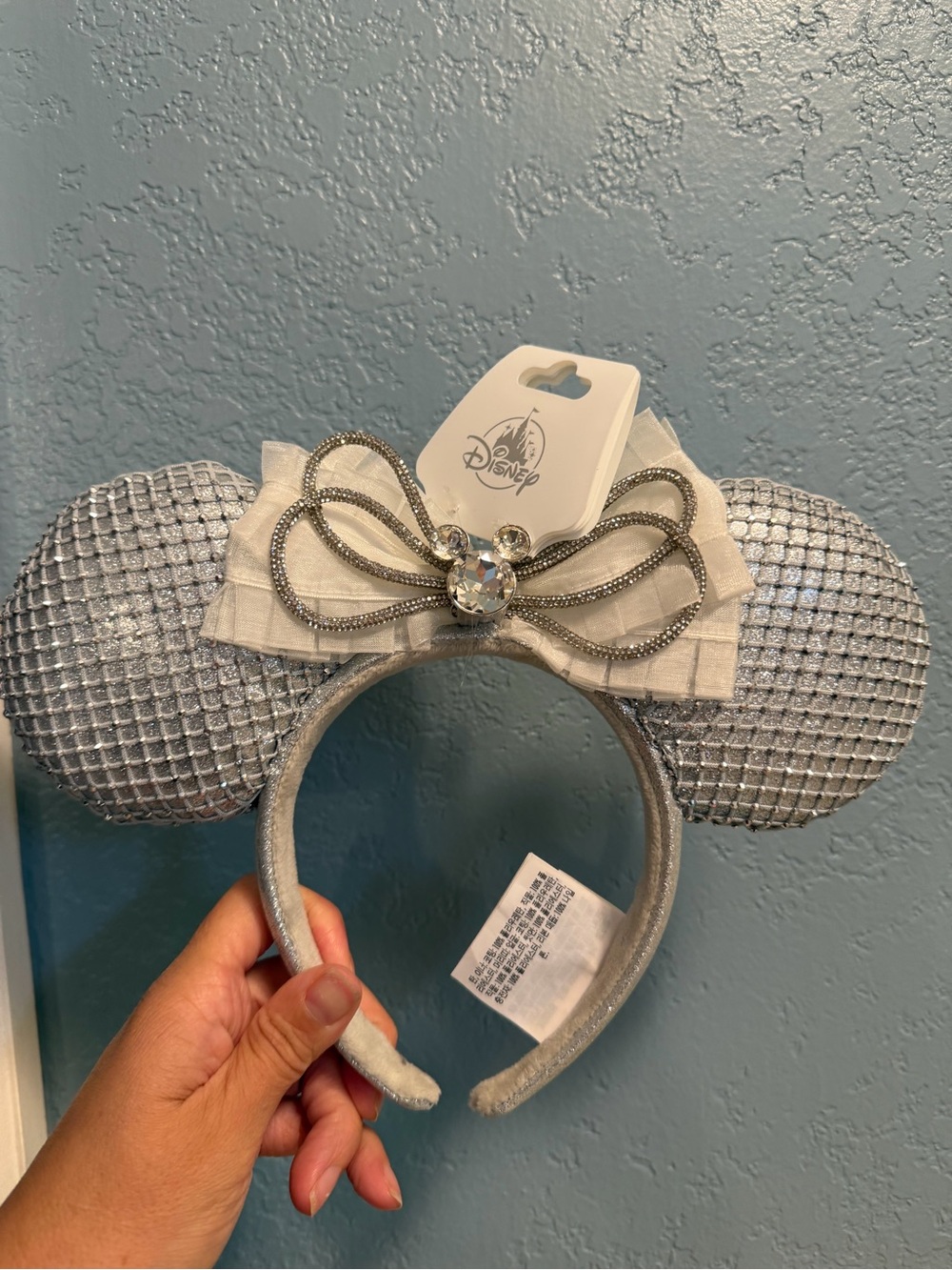 Disney Silver Glitter Minnie Mouse Ear Headband with Bow